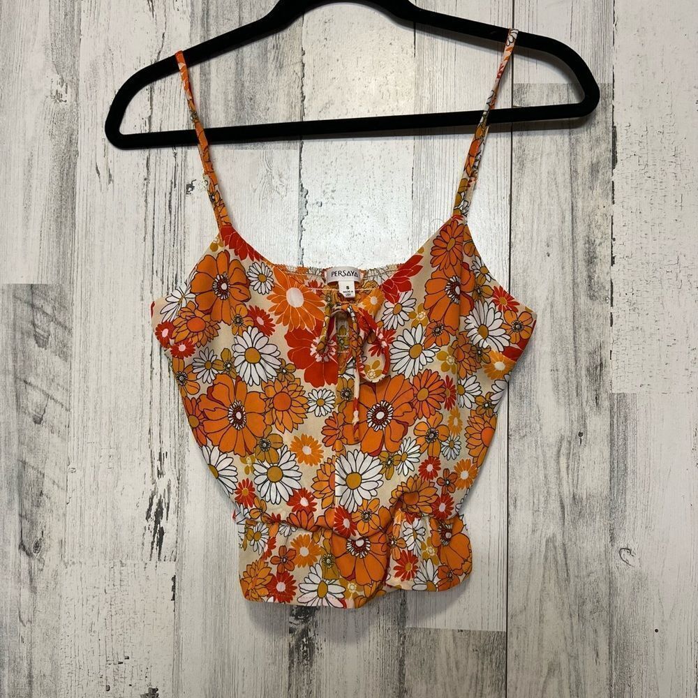 Persaya Floral Print Crop Top Orange White Small